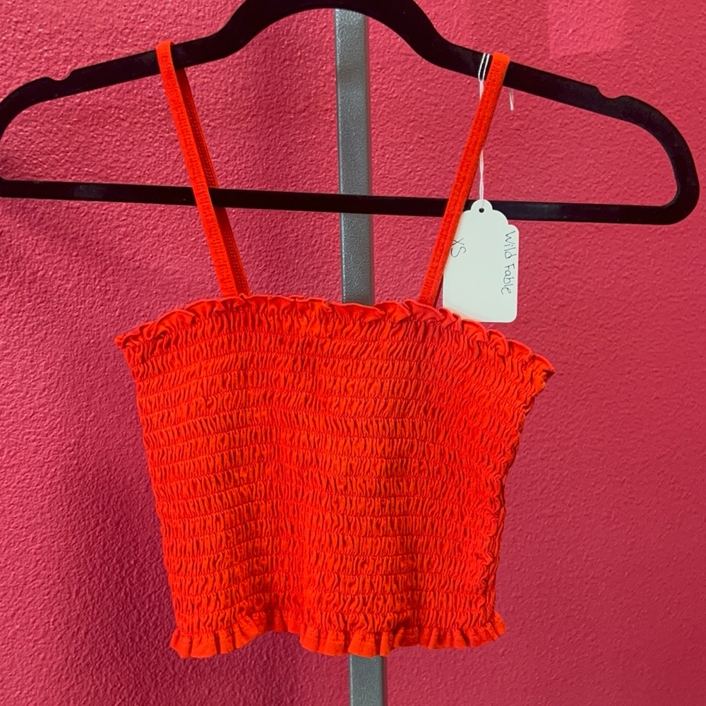 wild fable Red Smocked Ruffle Crop Cami
